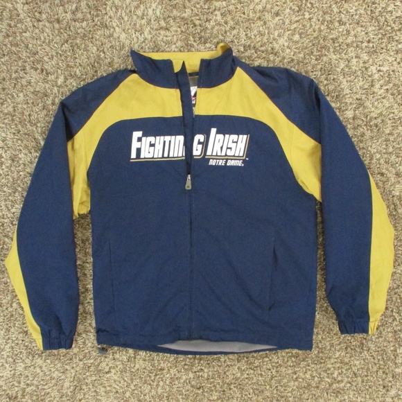 Notre Dame Jacket Men's Small Navy‎ Blue Gold Fleece Lined Zip Irish Majestic - Picture 1 of 8